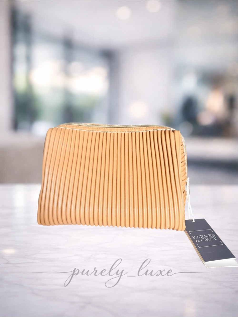 Tan Pleated Cosmetic Pouch - Picture 1 of 2